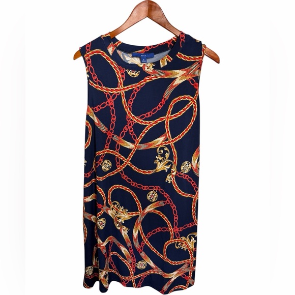 Apt. 9 Dresses & Skirts - Apt. 9 Navy Dress with Red and Gold Chain Motif